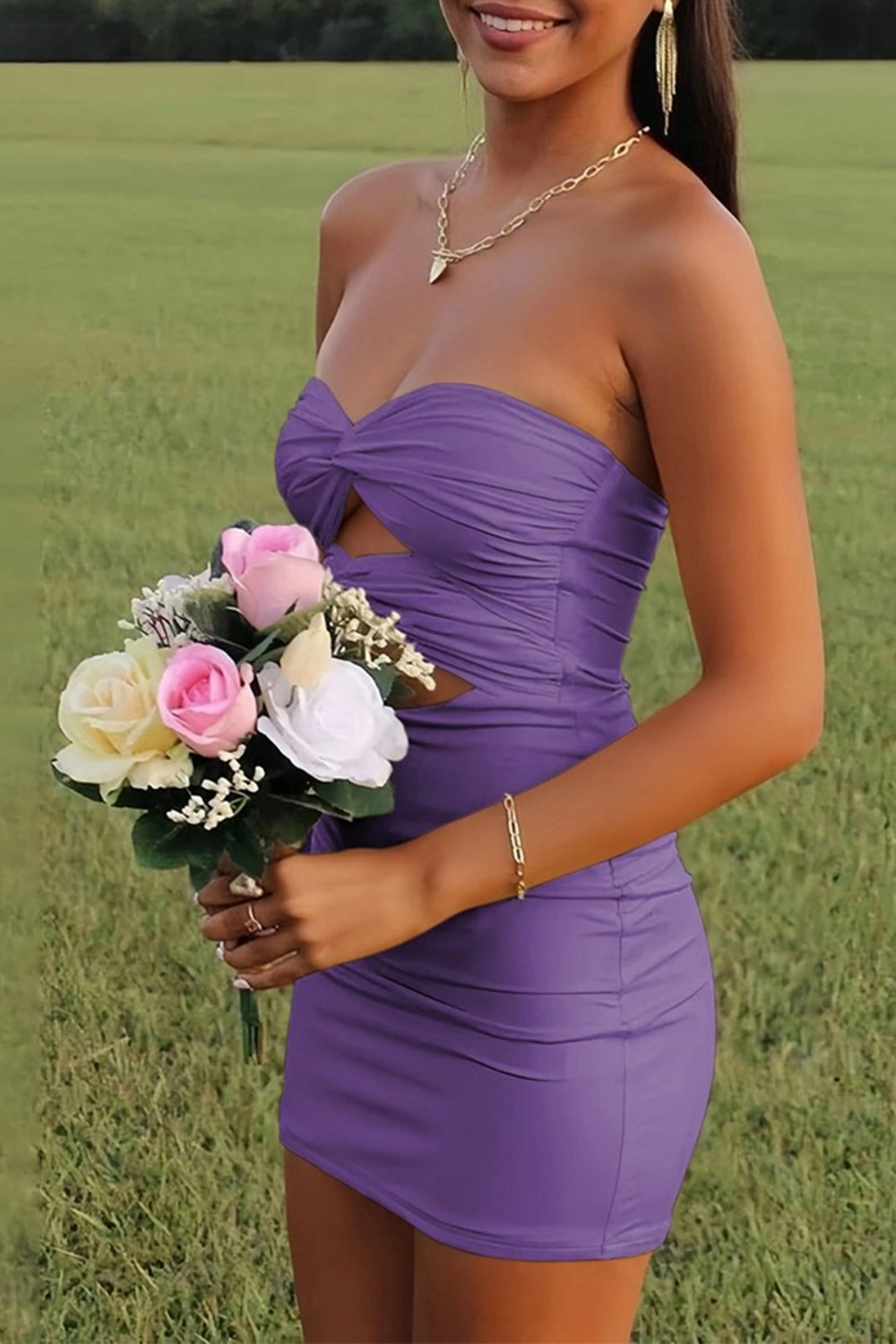 Yellow Bodycon Sweetheart Keyhole Mini Party Dress
