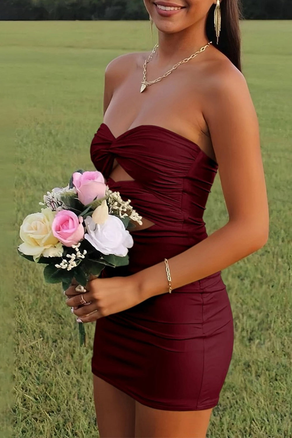 Yellow Bodycon Sweetheart Keyhole Mini Party Dress