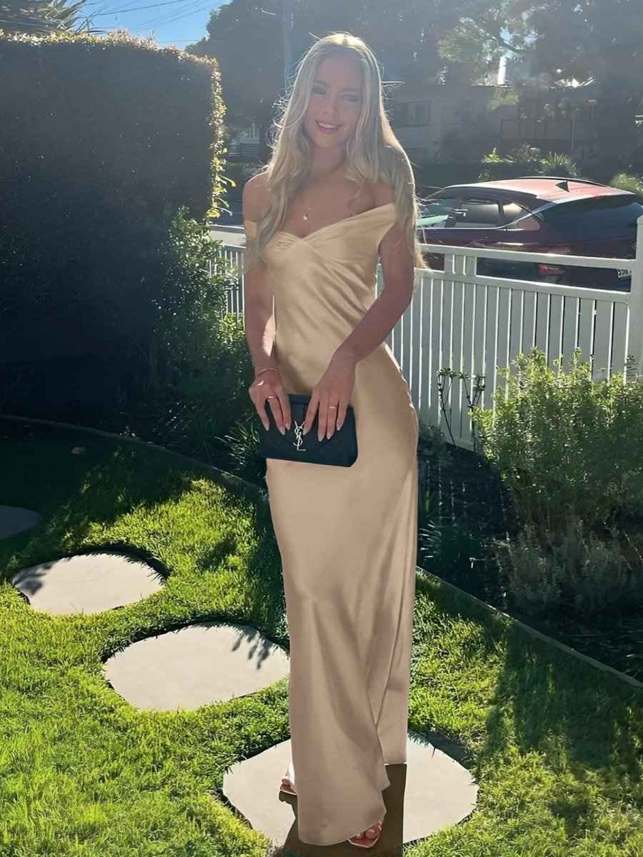 Aqua Mermaid Off The Shoulder Sheath Satin Long Prom Dress