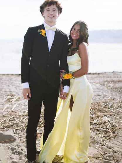 Yellow Mermaid Spaghetti Straps Prom Dress With Slit