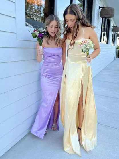 Yellow Mermaid Spaghetti Straps Prom Dress With Slit