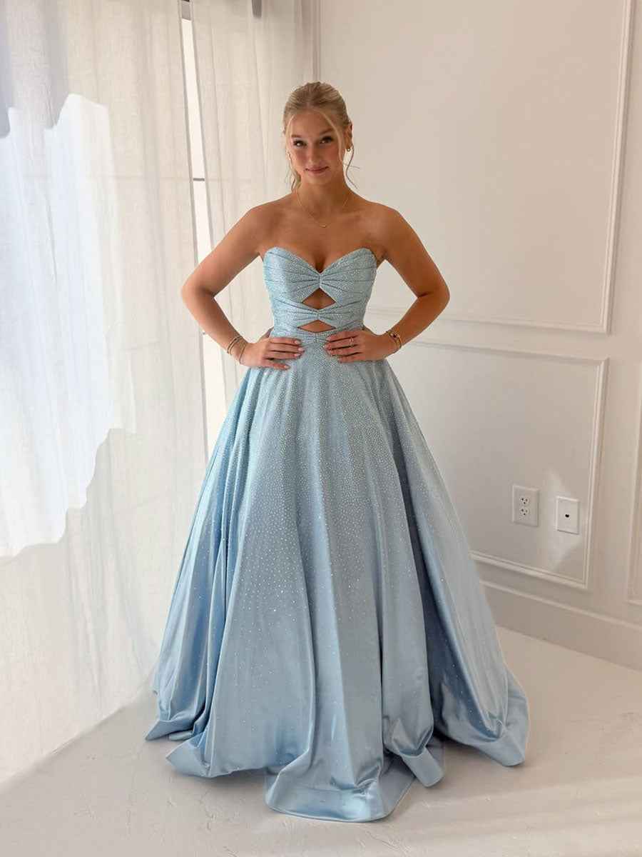 Yellow Shimmer A-Line Front Cutouts Prom Dress with Pockets