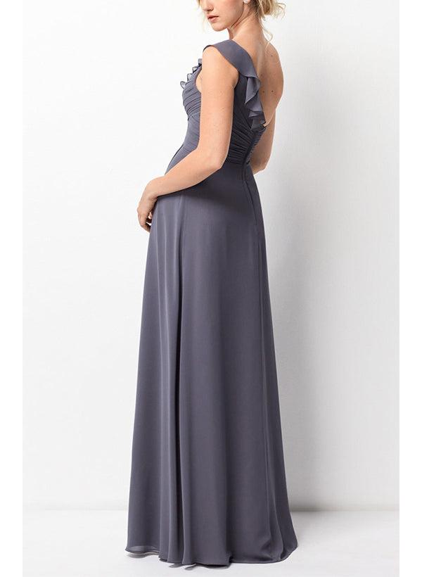 A-Line One Shoulder Chiffon Bridesmaid Dresses With Split Front