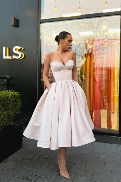 A-line Sweetheart Short Prom Dresses with Beadings-BMbridal.com