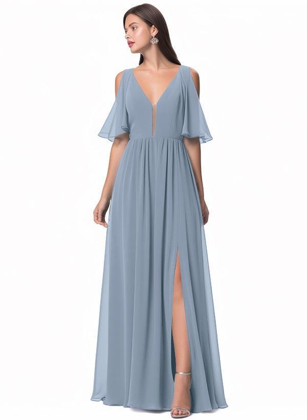 A-Line V-neck Bridesmaid Dress With Front Split