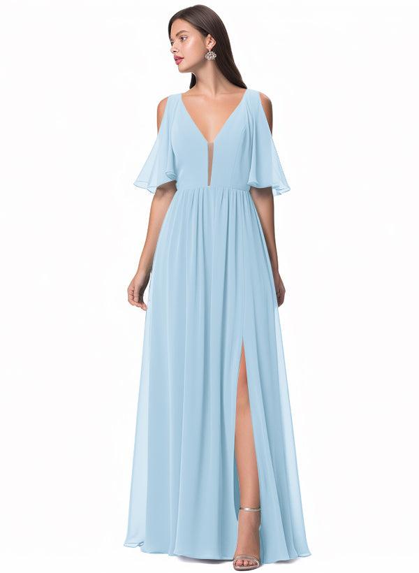 A-Line V-neck Bridesmaid Dress With Front Split