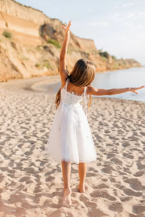 A-line White Sleeveless Straps Flower Girls Dress With Lace-BMbridal.com