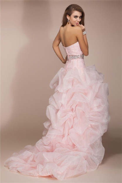 A-Line/Elegant Sweetheart Sleeveless High Low Beading Organza Prom Dresses-BMbridal.com