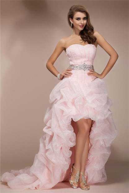 A-Line/Elegant Sweetheart Sleeveless High Low Beading Organza Prom Dresses-BMbridal.com