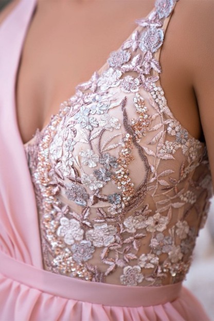 Bmbridal Pink V-Neck Prom Dress Split Long On Sale
