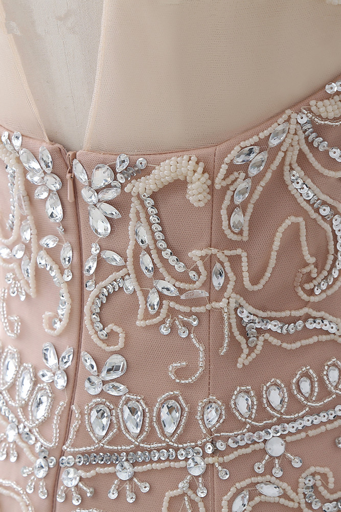 BMbridal Affordable Tulle Jewel Sleeveless Mermaid Prom Dress with Appliques