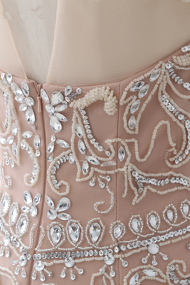 BMbridal Affordable Tulle Jewel Sleeveless Mermaid Prom Dress with Appliques