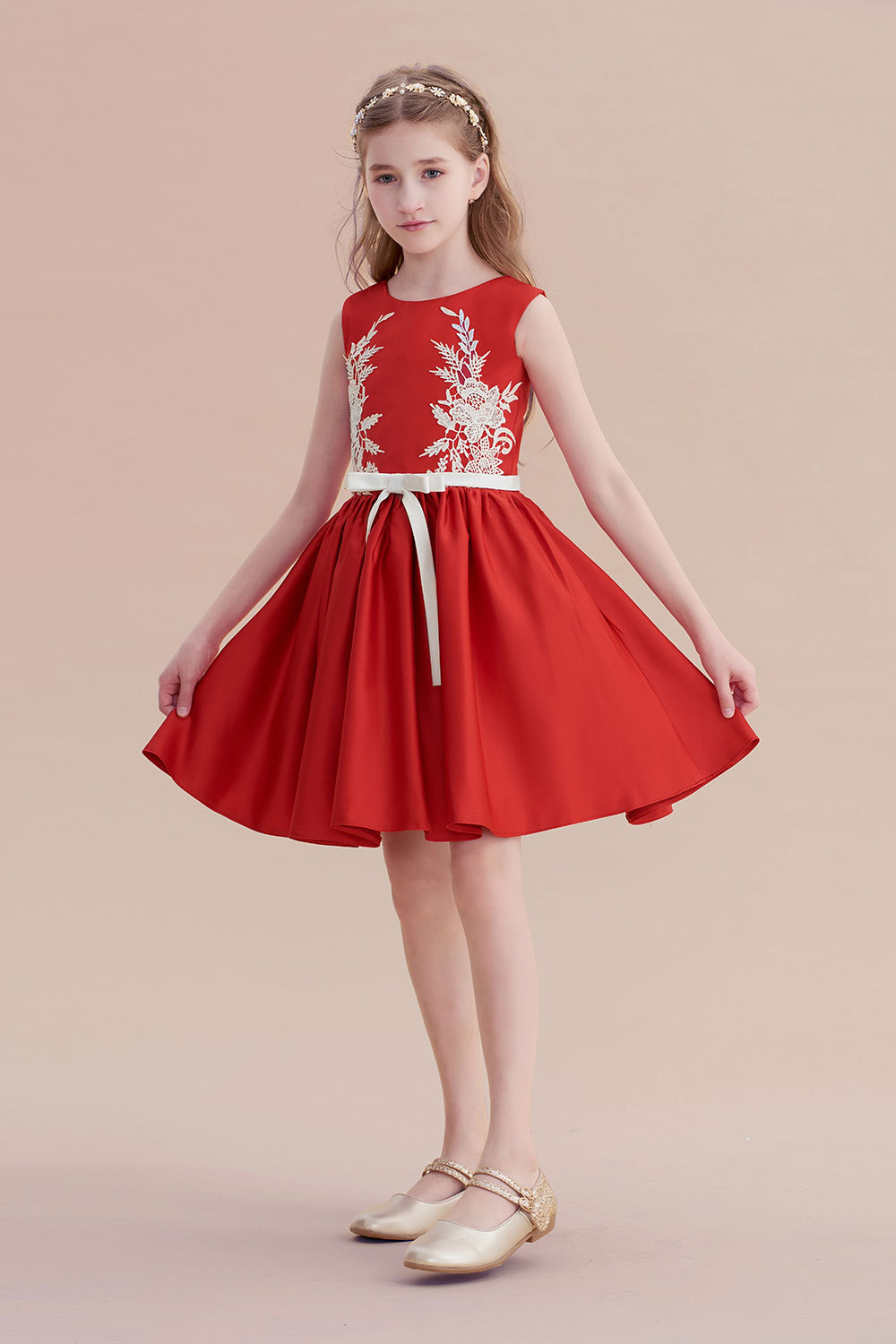 BMbridal A-Line Affordable Appliques Satin Flower Girl Dress Online-BMbridal
