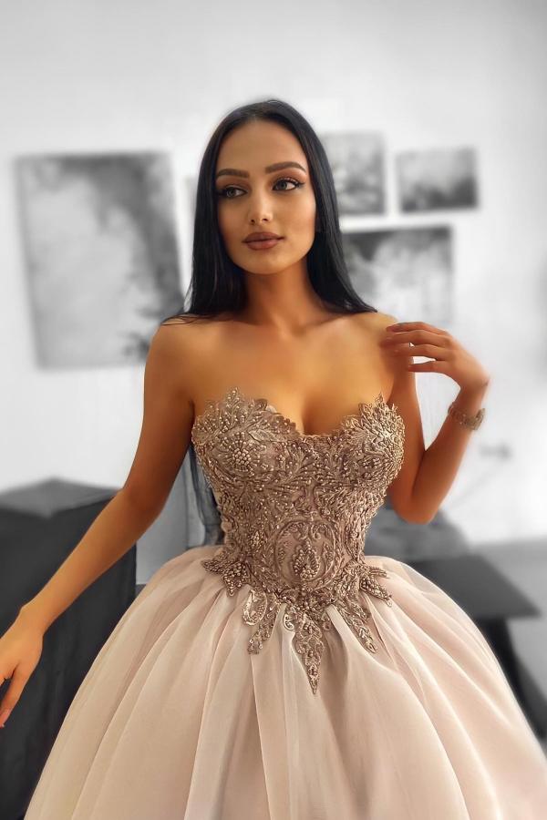 Bmbridal Ball Gown Sweetheart Floor-Length Sleeveless Prom Dresses with Beadings
