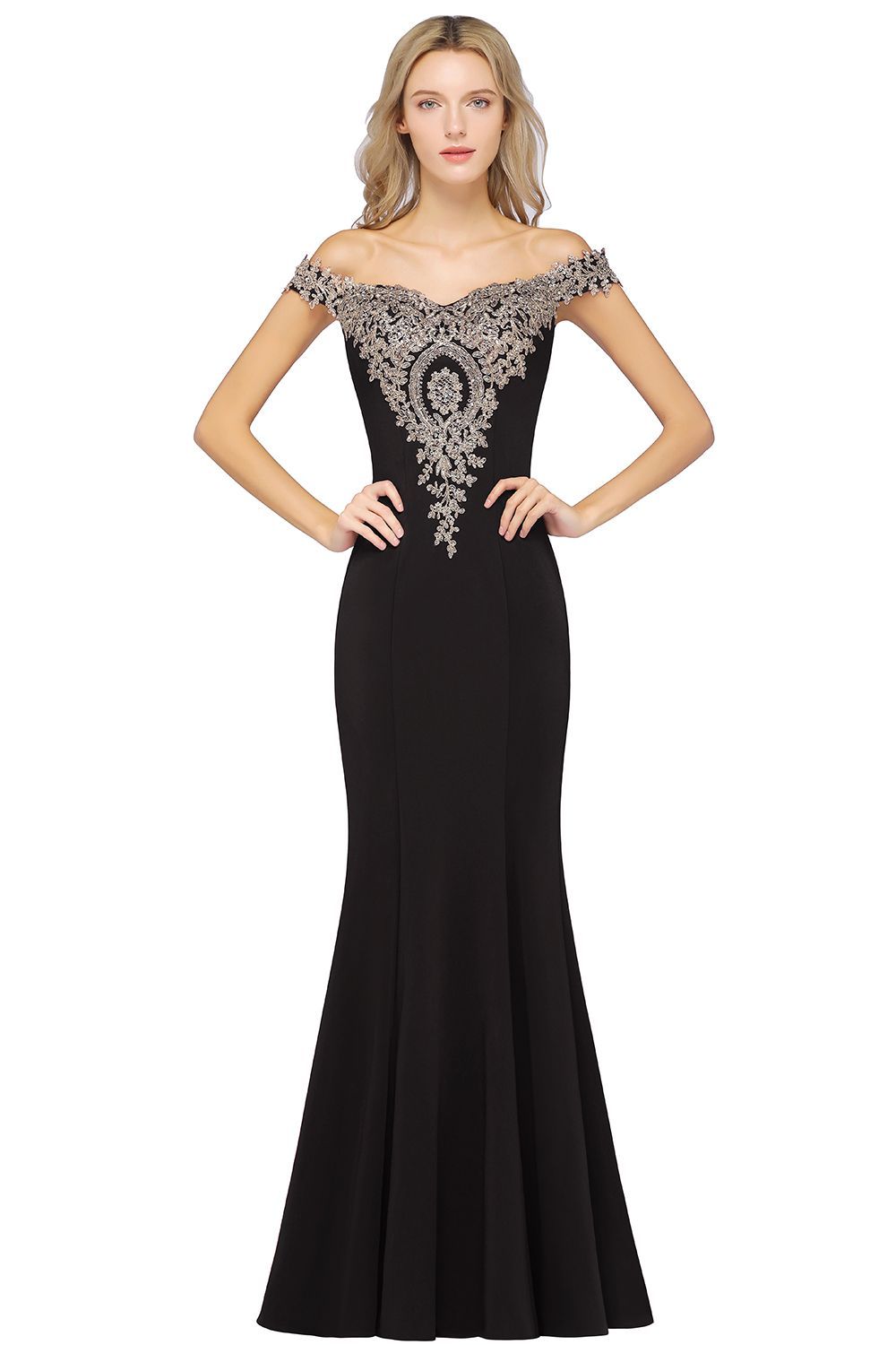 BMbridal Elegant Off-the-Shoulder Mermaid Prom Dress Long With Lace Appliques