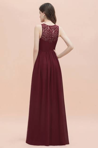BMbridal Elegant V-Neck Lace Ruffles Bridesmaid Dress Sequins Burgundy Chiffon Evening Dress