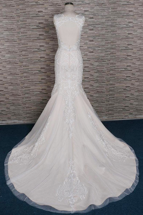 BMbridal Affordable Sleeveless Straps Champagne Wedding Dress Mermaid Lace Bridal Gowns With Appliques On Sale-BMbridal