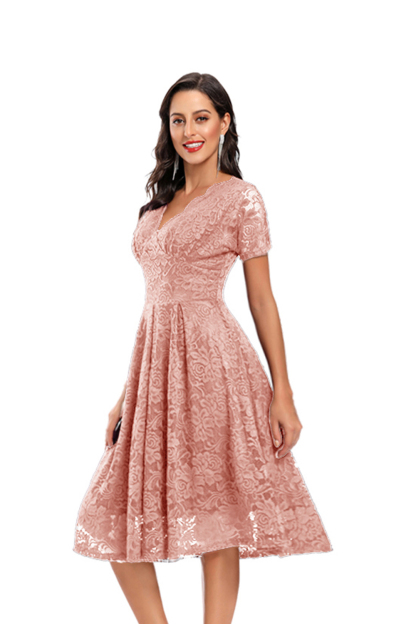 BMbridal Lace Short Sleeve V-Neck Mini Party Dress