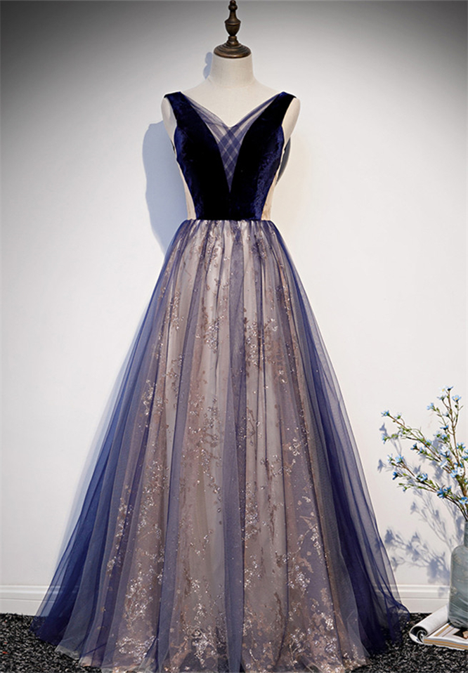 BMbridal Affordable Tulle V-Neck Sleeveless Beading Prom Dresses with Appliques Online