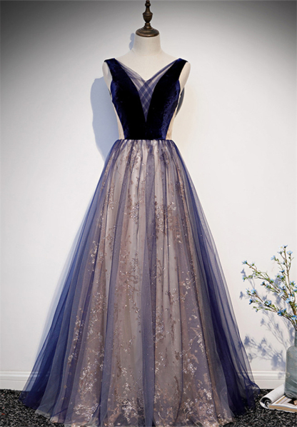 BMbridal Affordable Tulle V-Neck Sleeveless Beading Prom Dresses with Appliques Online