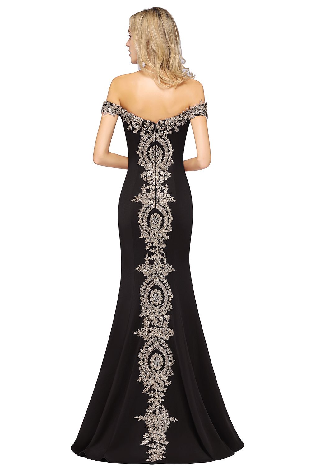 BMbridal Elegant Off-the-Shoulder Mermaid Prom Dress Long With Lace Appliques
