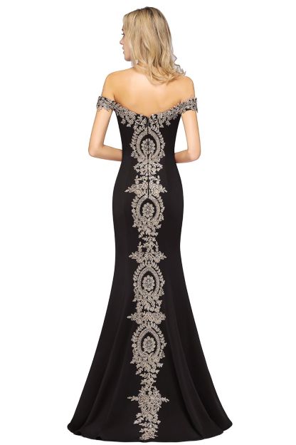 BMbridal Elegant Off-the-Shoulder Mermaid Prom Dress Long With Lace Appliques