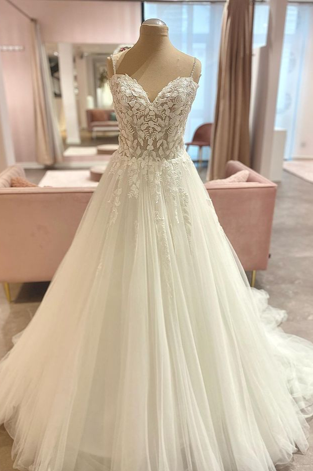 Bmbridal Sweetheart Lace Wedding Dress Tulle Long Bridal Gown-BMbridal