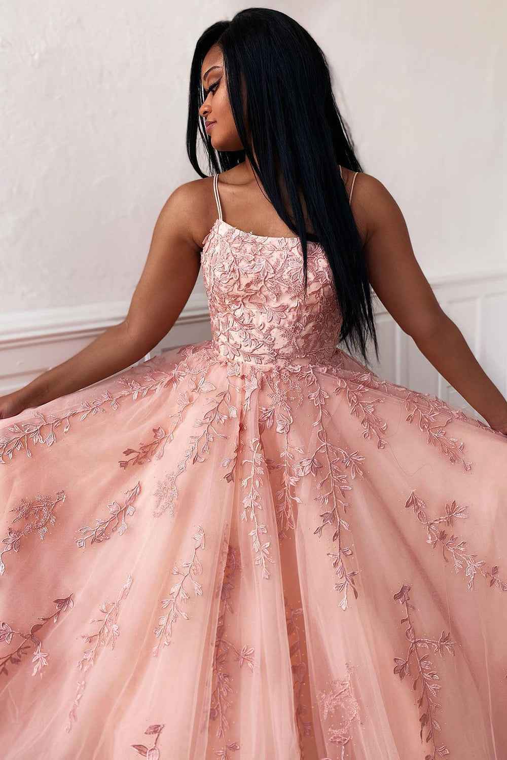 Princess Yellow Spaghetti Straps Prom Dress