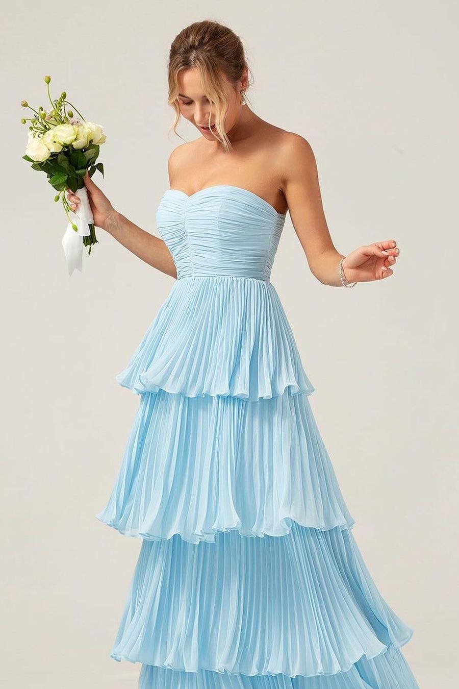 Strapless Sweetheart Sleeveless Long Prom Dress With Ruffles
