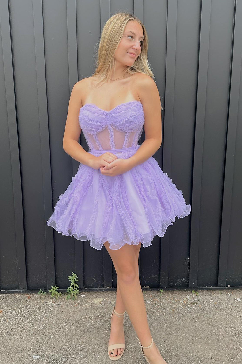 Lavender Corset Sweetheart A-Line Short Tulle Homecoming Dress-BMbridal
