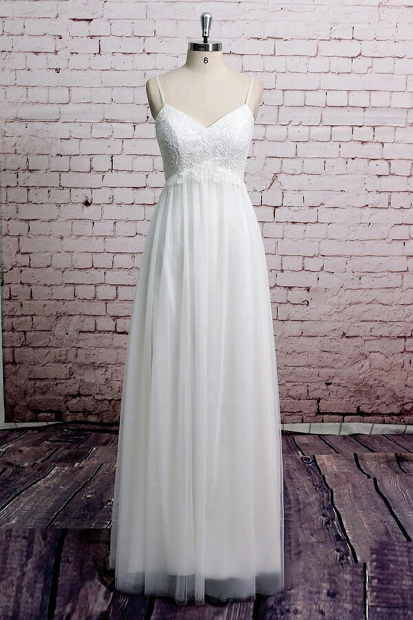 BMbridal Empire Spaghetti Strap Lace Tulle Wedding Dress On Sale-BMbridal