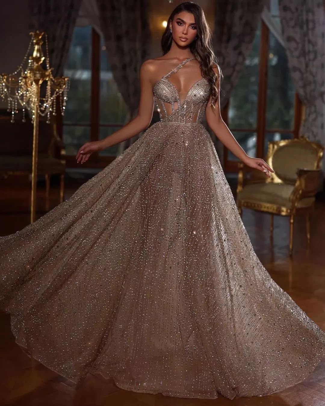 Classy One Shoulder A-Line Prom Dress Long With Beadings