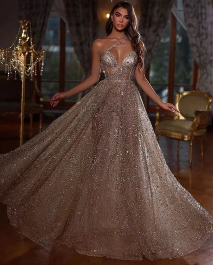 Classy One Shoulder A-Line Prom Dress Long With Beadings