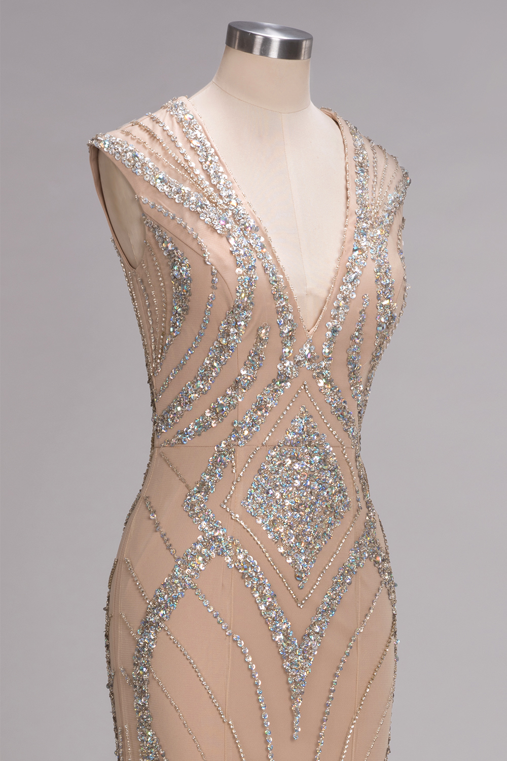 Bmbridal A-line Sleeveless V-Neck Floor-Length Prom Dresses with Sequins