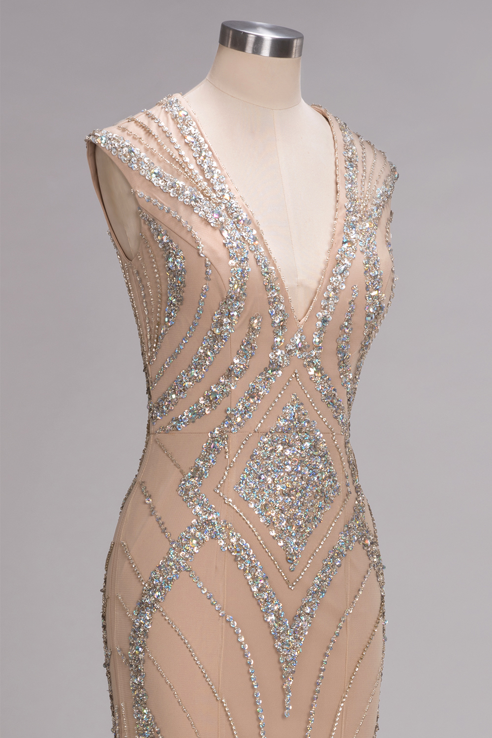 Bmbridal A-line Sleeveless V-Neck Floor-Length Prom Dresses with Sequins