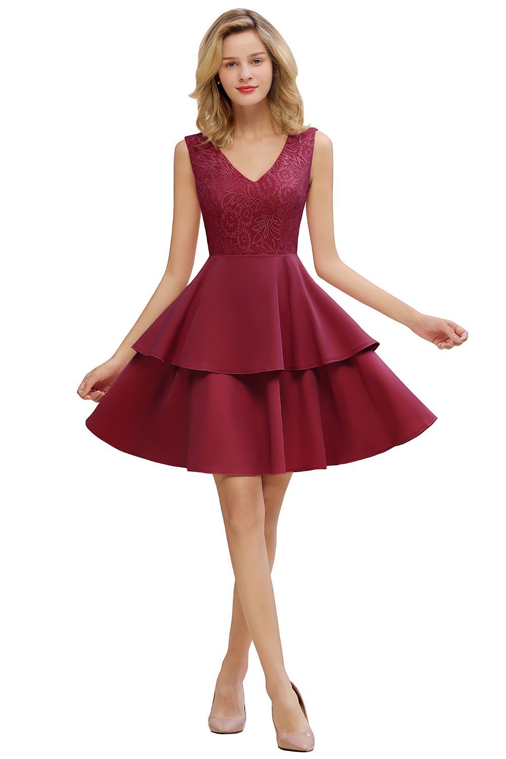 BMbridal Lovely Sleeveless Lace Short Prom Dress Mini Party Gowns With Two Layers