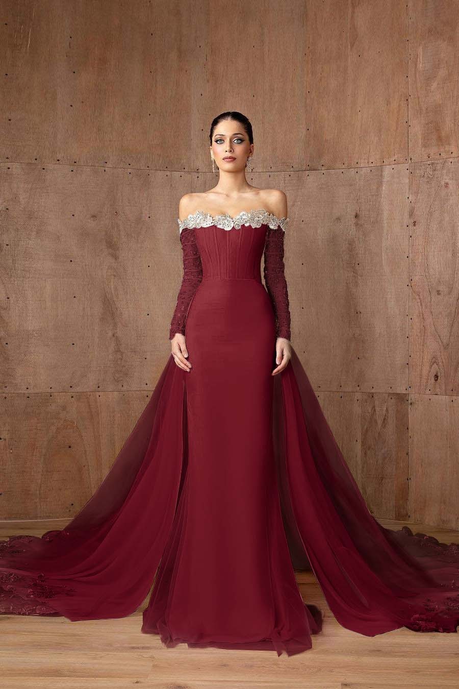 Strapless Long Sleeves Mermaid Long Prom Dress With Appliques