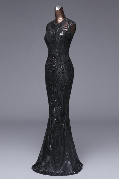 BMbridal Elegant Sequined Jewel Sleeveless Mermaid Prom Dresses with Beadings