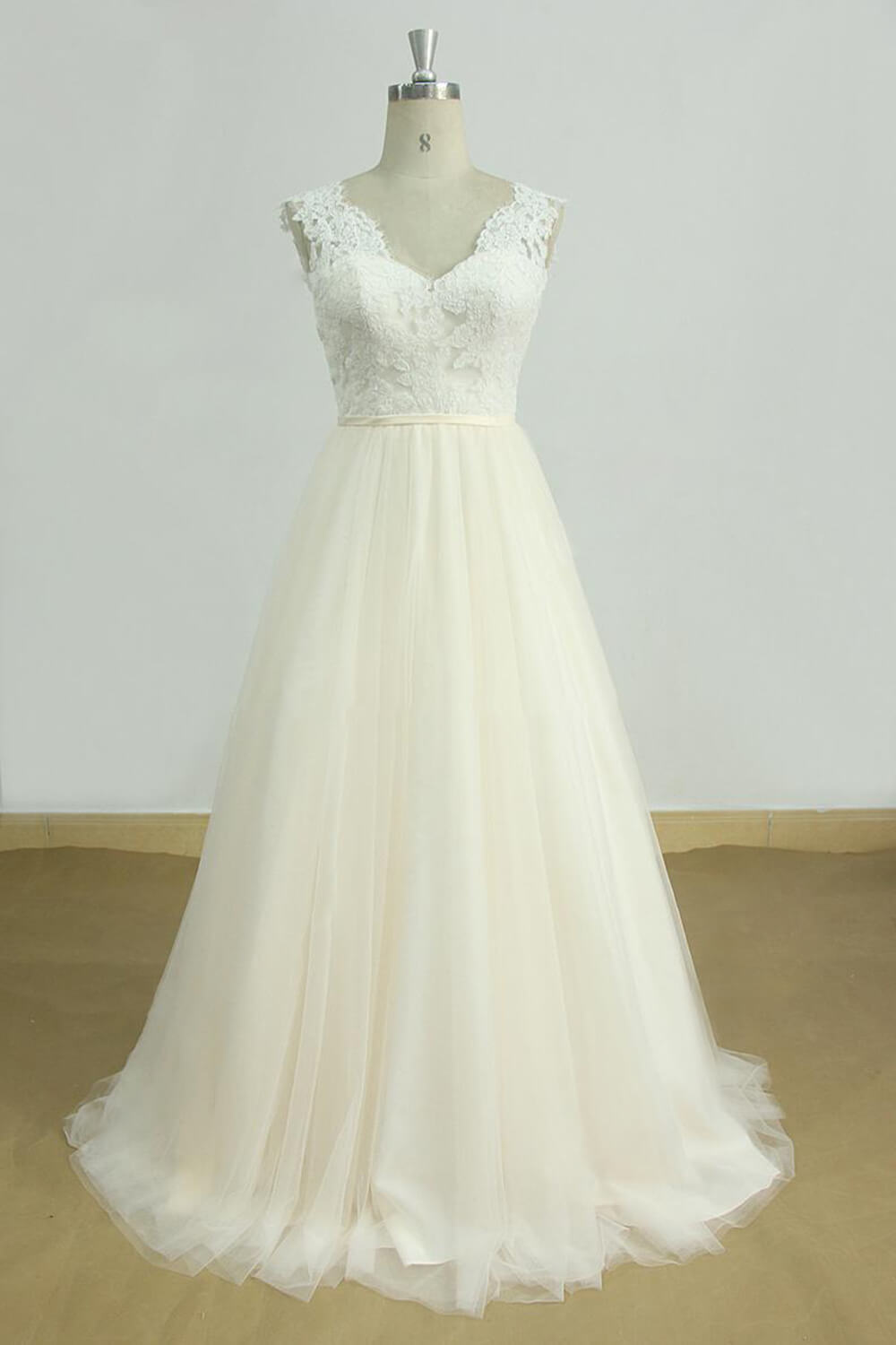 BMbridal Elegant Lace Straps V-neck Appliques Wedding Dress Tulle Ruffles A-line Bridal Gowns On Sale-BMbridal