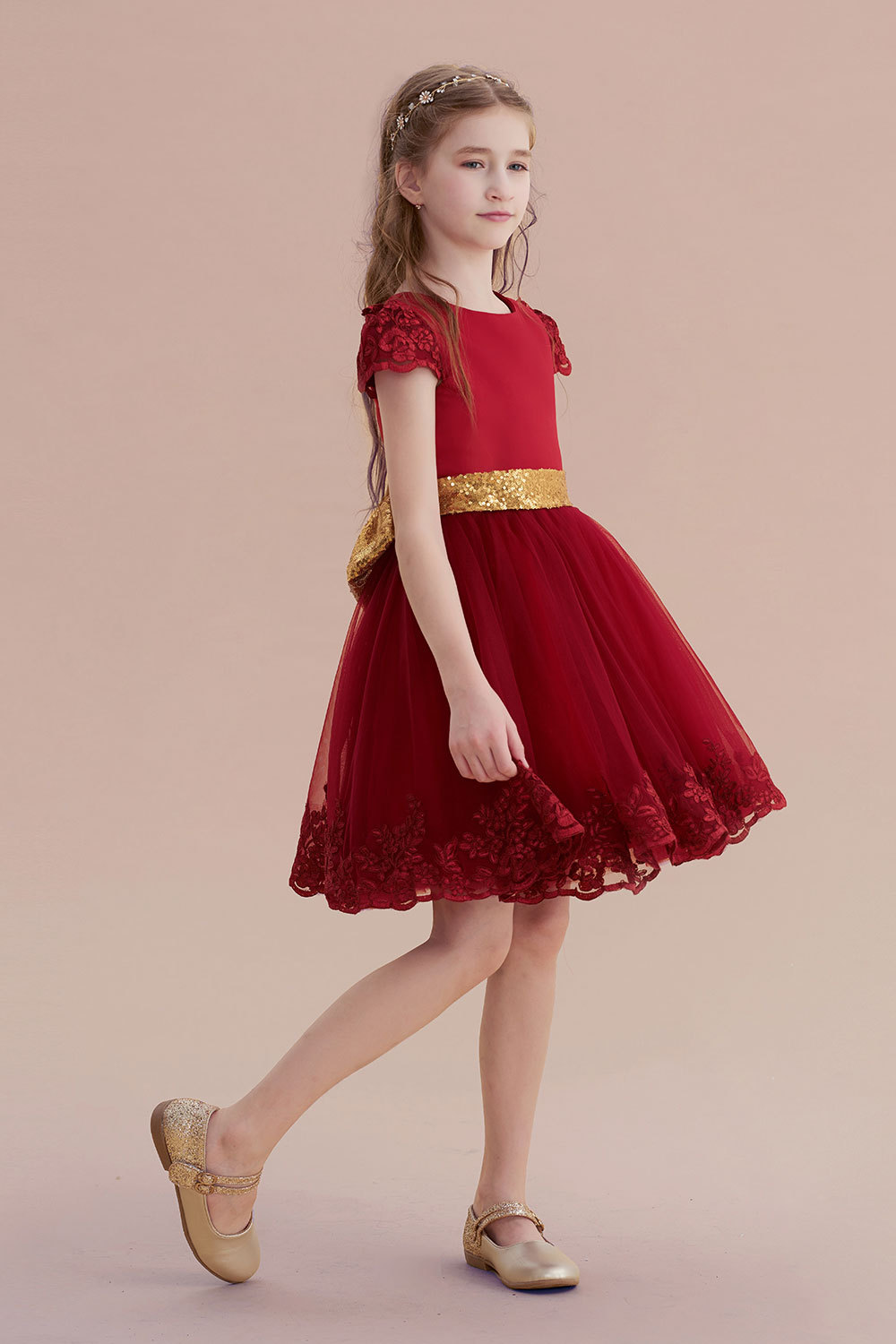 BMbridal A-Line Cap Sleeve Bow Knee Length Flower Girl Dress Online-BMbridal