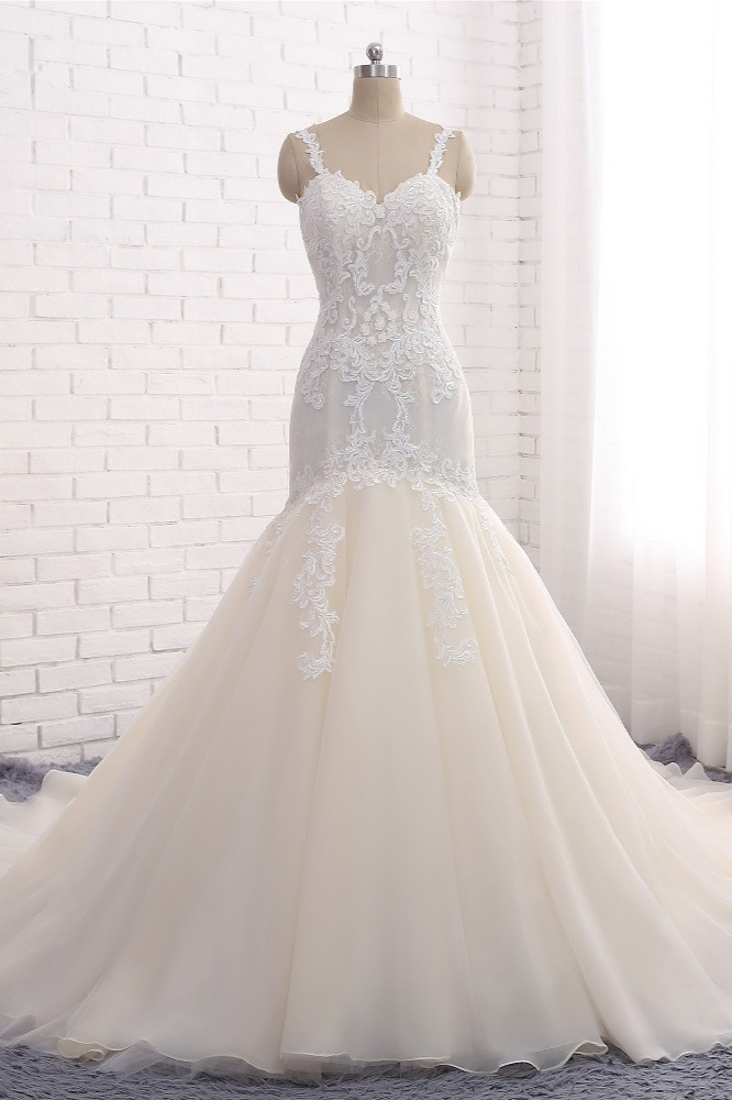 BMbridal Affordable Strapless Mermaid Tulle Lace Wedding Dress Sweetheart Appliques Bridal Gowns On Sale-BMbridal