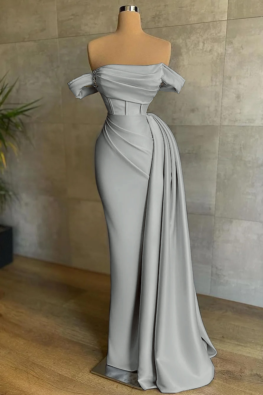 Stunning White Strapless Mermaid Pleated Long Prom Dress Off the Shoulder