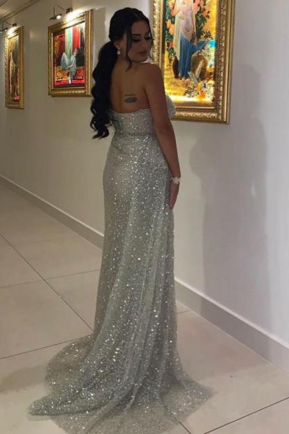 BMbridal Sequins One Shoulder Mermaid Prom Dress With Slit