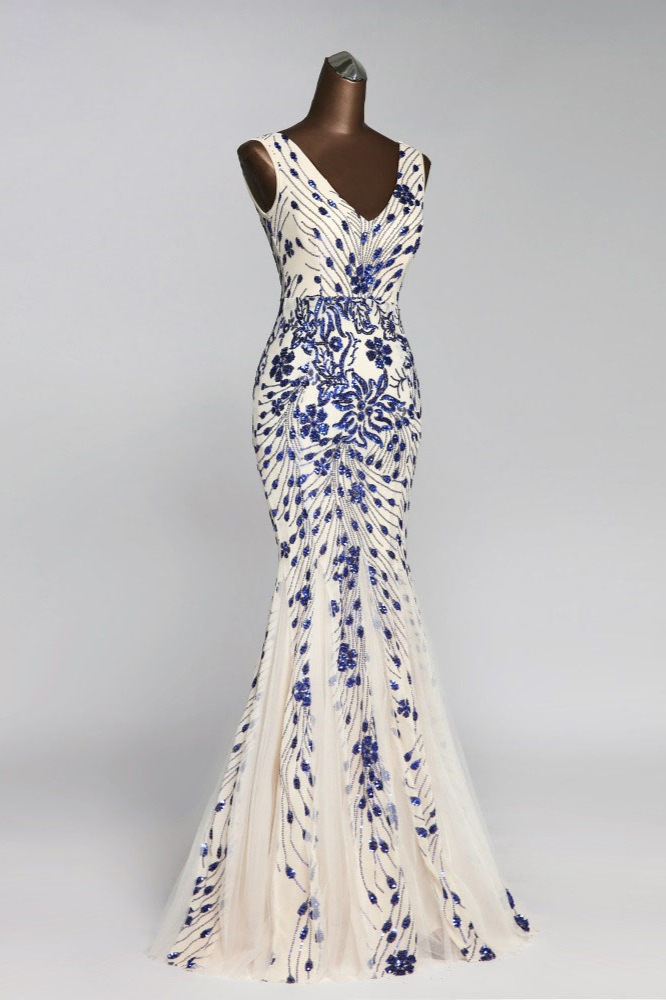 BMbridal Gorgeous V-Neck Sleeveless Mermaid Prom Dresses with Sequins