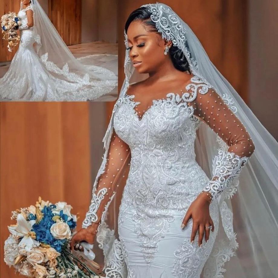 Bmbridal Long Sleeves Mermaid Wedding Dress With Lace On Sale-BMbridal