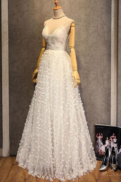 BMbridal Gorgeous Sweetheart Long Spaghetti Straps Wedding Dress Sleeveless Appliques Bridal Gowns On Sale-BMbridal
