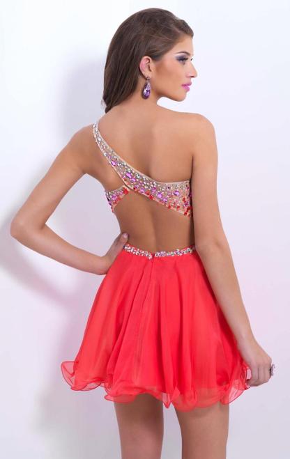 BMbridal A-line One Shoulder Chiffon Party Dress With Crystal