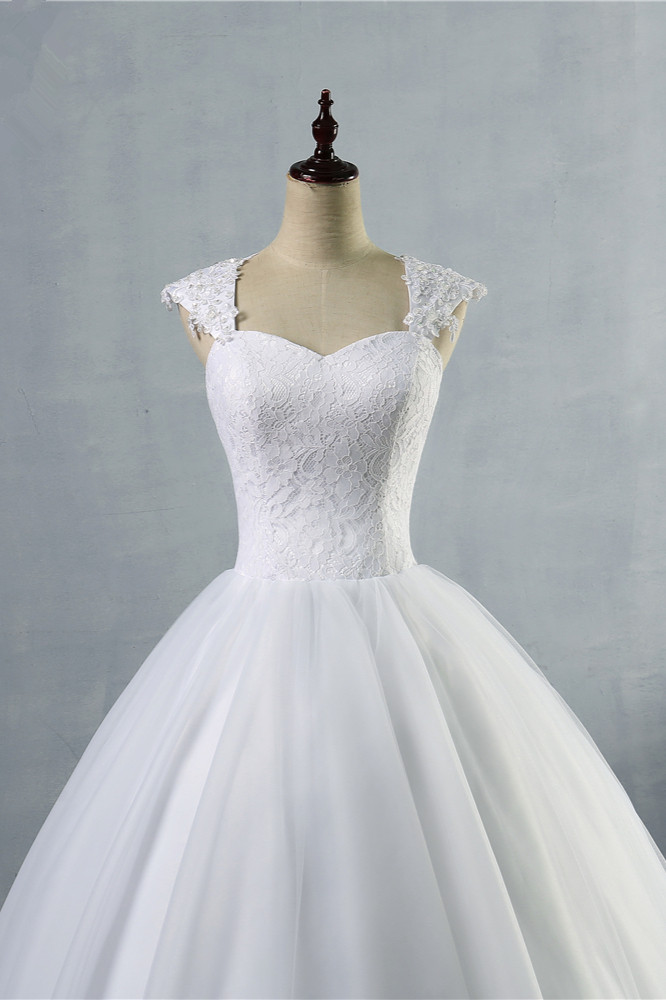 BMbridal Affordable Sweetheart Tulle Lace Wedding Dresses Cap-Sleeves Appliques Bridal Gowns Online