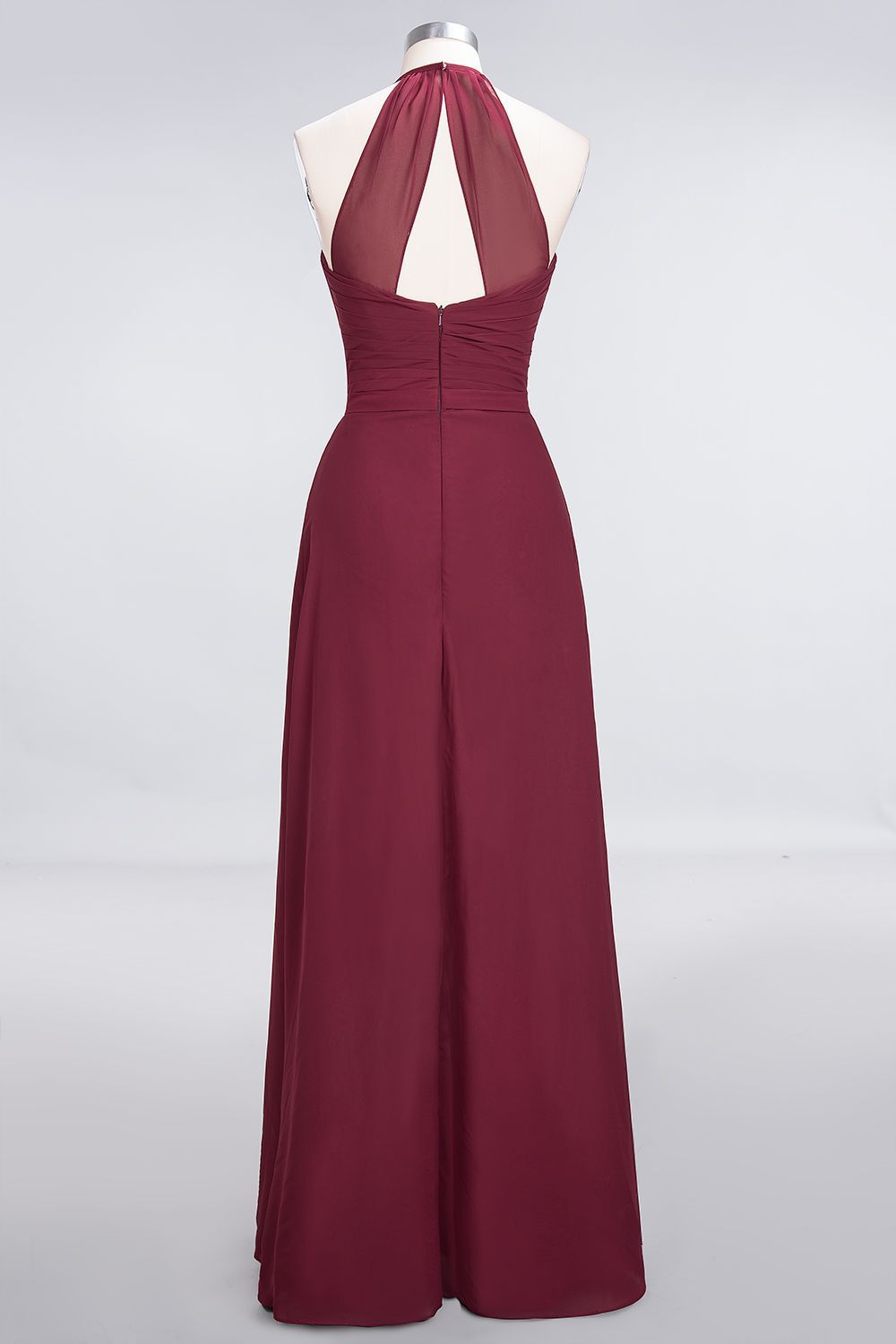 BMbridal Affordable Chiffon Halter V-Neck Ruffle Burgundy Bridesmaid Dresses-BMbridal