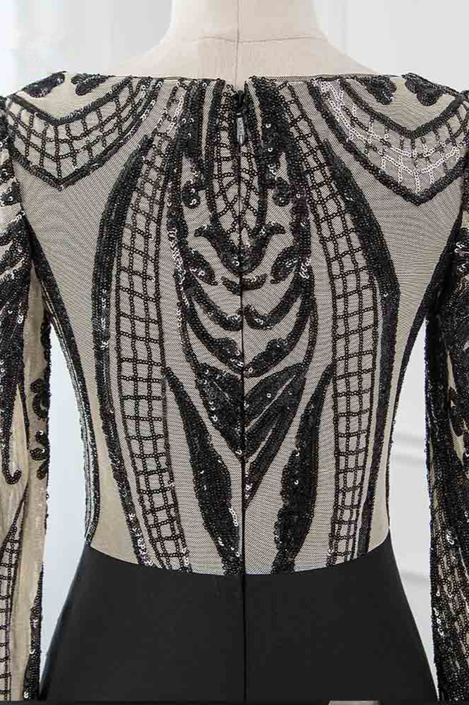 BMbridal Stylish Jewel Long-Sleeves Appliques Prom Dresses with Front Slit
